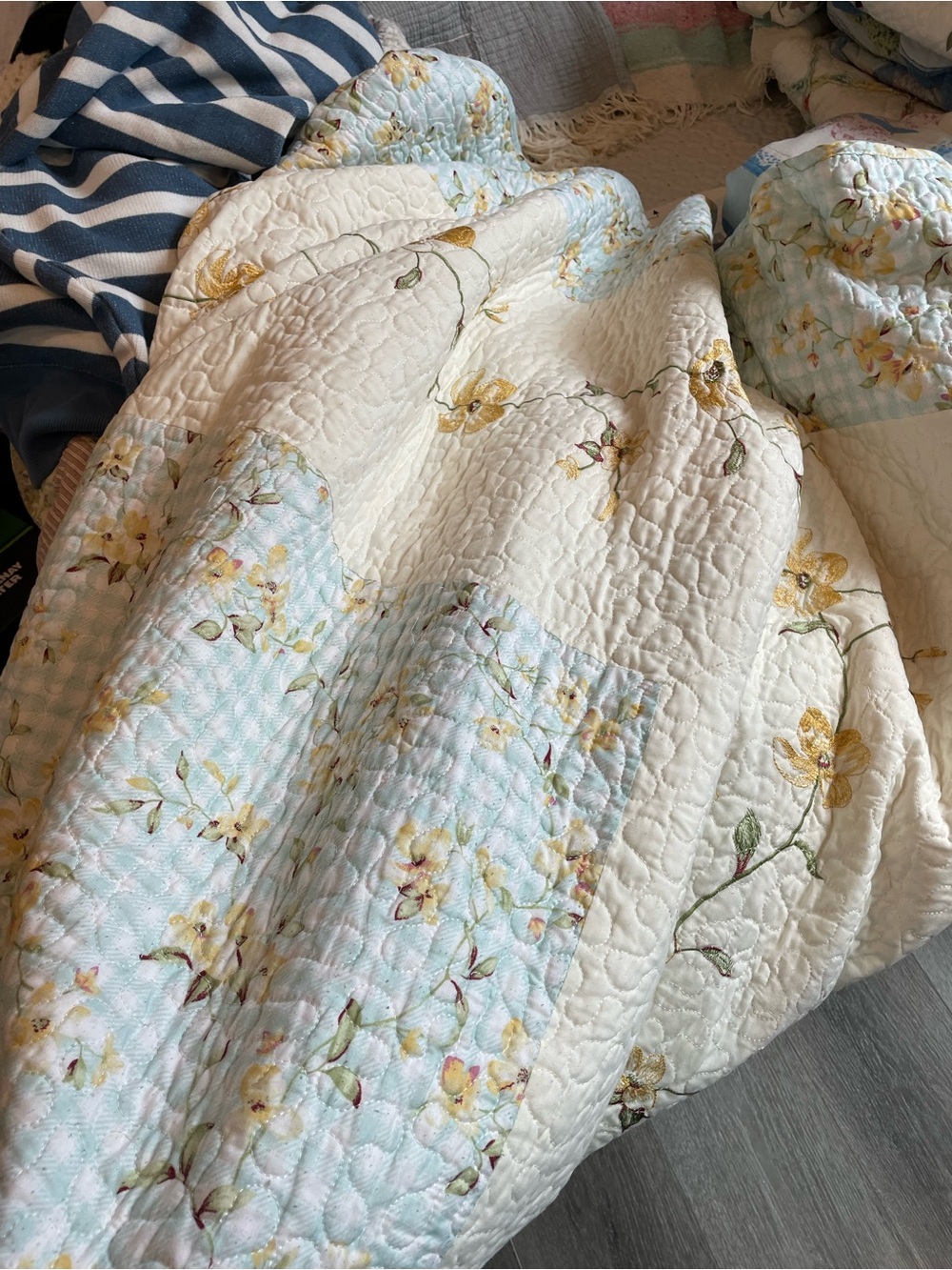 embroidered floral quilt as is